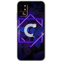 Reeder S19 Max Kılıf HD Desen Baskılı Arka Kapak - Dark Neon Yaprak C Harfi