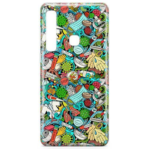 Samsung Galaxy A9 2018 Kılıf Covid-19 Doodle Arka Kapak Koruma Desenli Full Koruyucu