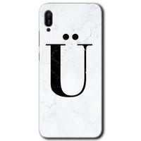 Huawei Y6 2019 HD Baskılı Kılıf + 9D Tam Ekran Koruyucu - Beyaz Mermer Desenli Ü Harfi
