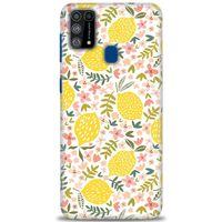 Samsung Galaxy M31 Kılıf HD Baskılı Kılıf - Limon ve Çiçekler + Tam Ekran Koruyucu