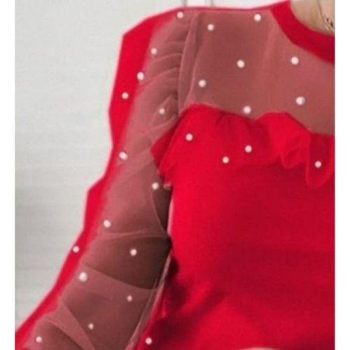 Kadın Uzun Kollu Inci Detaylı Tüllü Viskon Bluz