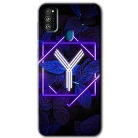 Samsung Galaxy M30s Kılıf Baskılı Kapak - Dark Neon Yaprak Y Harfi +Tam Ekran Koruyucu