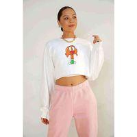 Gumba Darwin Baskılı Crop Kadın Beyaz Sweatshirt