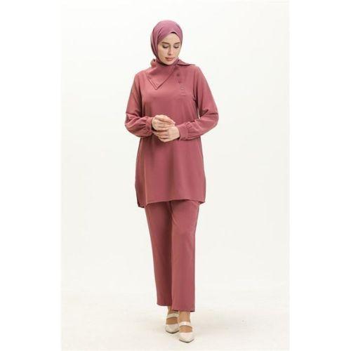 Mucize Yaka Detaylı Tunik Pantolon Sade Basic İkili Takım - 70038.101 - Gül Kurusu