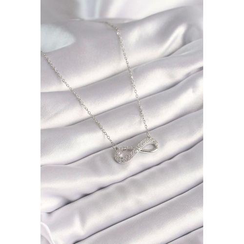 316L Çelik Gümüş Renk Zincir Zirkon Taşlı Sonsuzluk Model Kadın Kolye