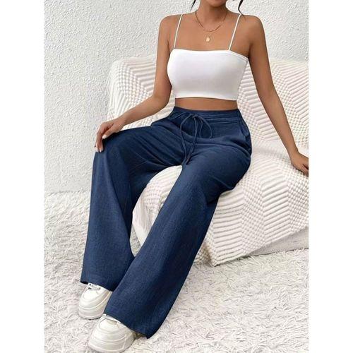 Kadın Yüksek Bel önden Bağlamalı Geniş Kesim Keten Pantolon