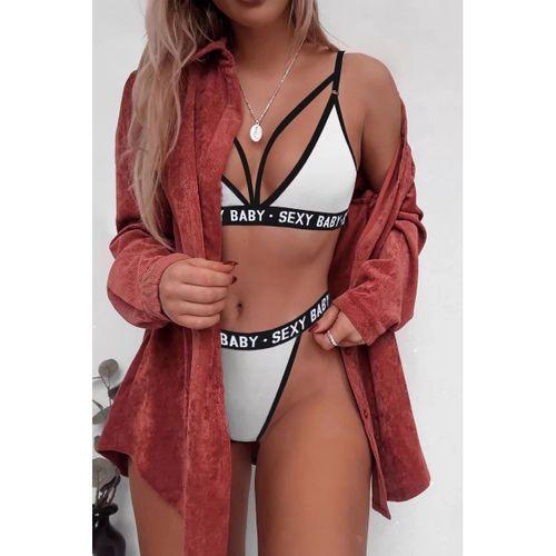 Kadın Beyaz Yazı Detaylı Ipli Sütyen Takımı