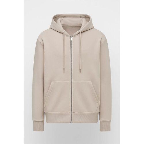 İçi Peluş Üç İplik Kumaş Oversize Fermuarlı Kapüşonlu Sweatshirt - Kum Beji