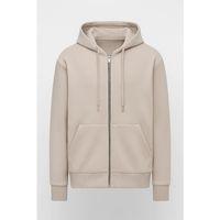 İçi Peluş Üç İplik Kumaş Oversize Fermuarlı Kapüşonlu Sweatshirt - Kum Beji