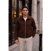 Harrison Relaxed Fit Kaşe Fermuarlı Erkek Ceket - Kahve