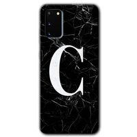 Galaxy S20 Kılıf HD Desen Baskılı Arka Kapak - Siyah Mermer Desenli C Harfi + Kırılmaz Cam