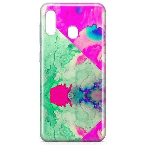 Samsung Galaxy A40 Kılıf Yeşil Pembe Mermer Arka Kapak Koruma Desenli Full Koruyucu