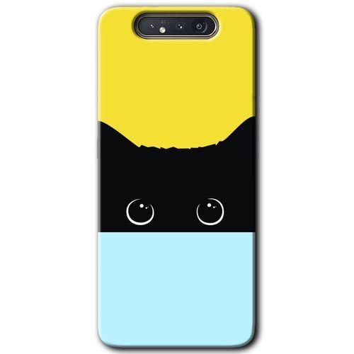 Potkal Hediye Fabrikası Samsung Galaxy A80 HD Baskılı Kılıf + 9D Tam Ekran Koruyucu - Kara-Kedi