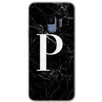 Samsung Galaxy S9 Kılıf HD Desen Baskılı Arka Kapak + Temperli Cam - Siyah Mermer Desenli P Harfi