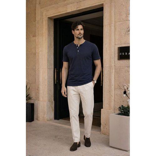 Edgar Regular Fit 3 Düğmeli Pat Flamlı Suprem Kumaş Pis Yaka Erkek T-Shirt - Lacivert