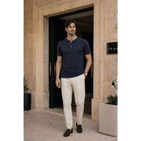 Edgar Regular Fit 3 Düğmeli Pat Flamlı Suprem Kumaş Pis Yaka Erkek T-Shirt - Lacivert