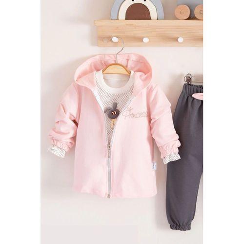 Prences Nakışlı Kapişonlu 3'lü % 100 Pamuk Kız Bebek Takımı