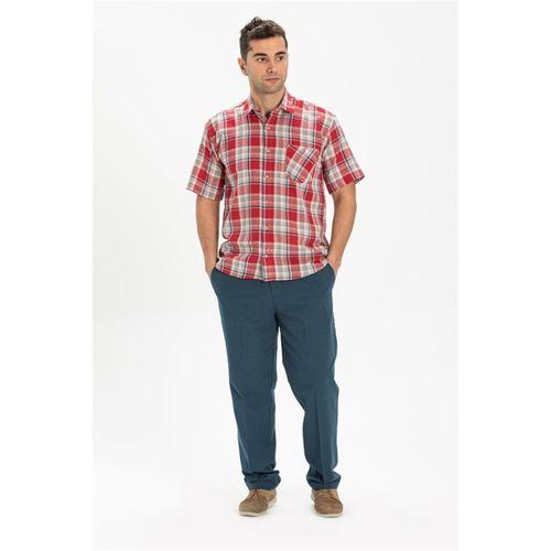 Büyük Beden Kısa Kol Şile Bezi Tek Cepli Erkek Yazlık Gömlek Kırmızı Lacivert Ekose 3057