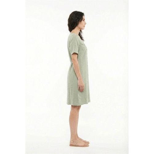 Kısa Kol Lidya Bisiklet Yaka Nakışlı Yazlık Kısa Müslin Elbise Zeytin Yeşili Zytnysl