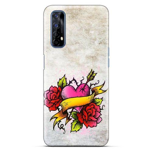 Lopard Oppo Realme 7 Uyumlu Kılıf Tattoo's (12) Koruyucu Silikon Gri Pembe