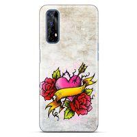 Lopard Oppo Realme 7 Uyumlu Kılıf Tattoo's (12) Koruyucu Silikon Gri Pembe