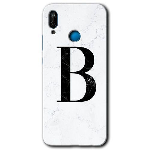 Huawei P20 Lite HD Baskılı Kılıf + 9D Tam Ekran Koruyucu - Beyaz Mermer Desenli B Harfi