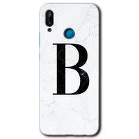 Huawei P20 Lite HD Baskılı Kılıf + 9D Tam Ekran Koruyucu - Beyaz Mermer Desenli B Harfi