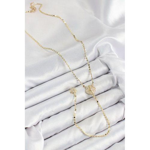 Pirinç Zirkon Taşlı Ezme Zincirli Madalyon Model Gold Renk Y Kolye