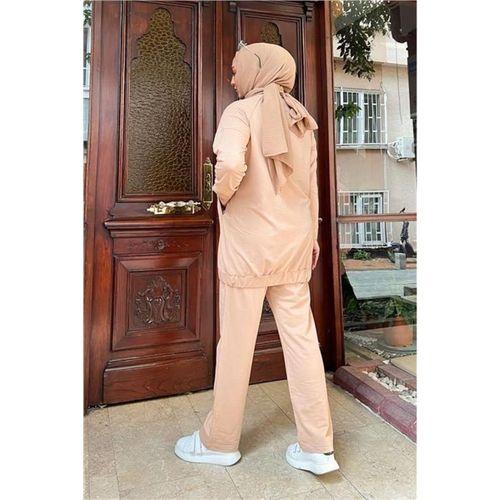 Çıtçıtlı Yandan Cepli İkili Sade Basic Eşofman Spor Takımı - 12009.026 - Bej
