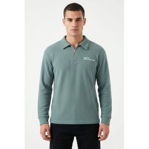 Erkek Spor Polo Yaka Petek Dokulu Sweatshırt BGL-ST05442