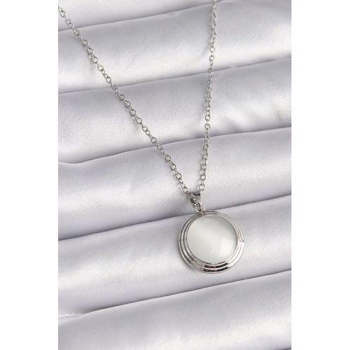 pilelistore 316L Çelik Gümüş Renk Beyaz Sedefli Daire Model Kadın Kolye - TJ-BKO9426