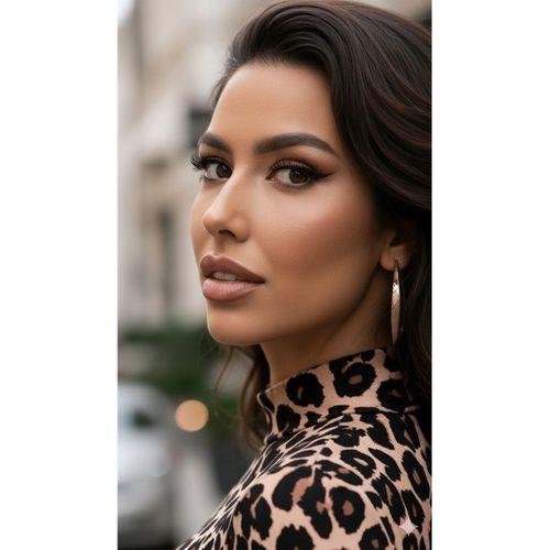 Kadın Uzun Kollu Balıkçı Yaka Leopar Desenli Midi Boy Elbise
