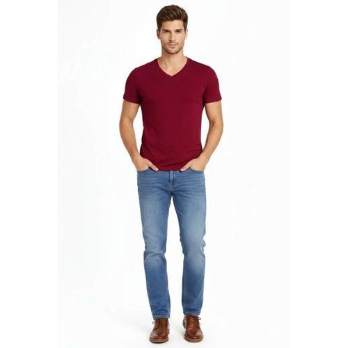 Erkek T-Shirt V Yaka Slim Fit Dar Kesim Likralı Tişört Günlük Basic Body - Bordo