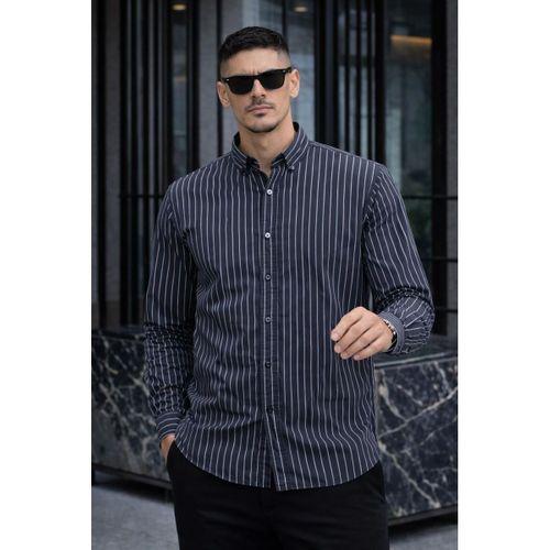 Chad Modal Kumaş Çizgili Yazlık Relaxed Fit Erkek Gömlek - Siyah