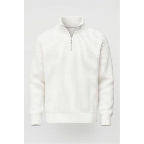 Nolan Oversize Selanik Örgü Yarım Fermuar Erkek Triko Kazak - Ekru