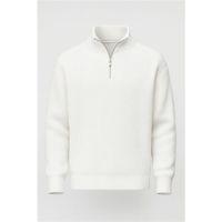 Nolan Oversize Selanik Örgü Yarım Fermuar Erkek Triko Kazak - Ekru