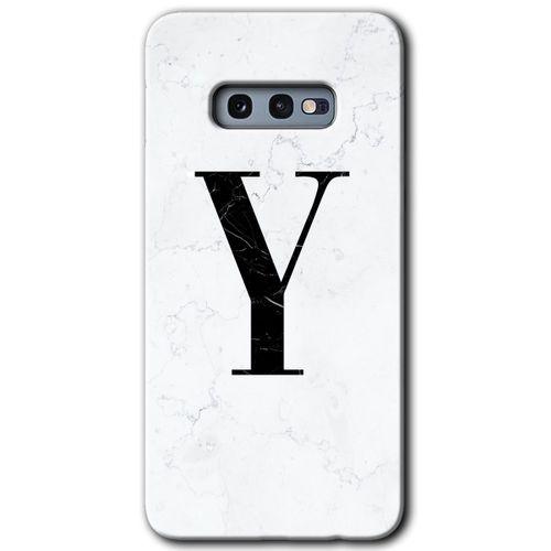Galaxy S10e Kılıf HD Desen Baskılı Arka Kapak - Beyaz Mermer Desenli Y Harfi + Kırılmaz Cam