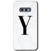 Galaxy S10e Kılıf HD Desen Baskılı Arka Kapak - Beyaz Mermer Desenli Y Harfi + Kırılmaz Cam