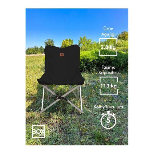Box&Box Alüminyum Katlanabilir Kamp Sandalyesi, Piknik Sandalyesi, Taşıma Çantalı, Kumaş, Siyah