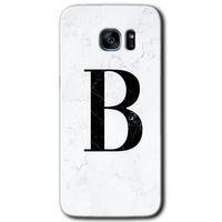 Potkal Hediye Fabrikası Samsung Galaxy S7 Edge Kılıf HD Desen Baskılı Arka Kapak - Beyaz Mermer Desenli B Harfi