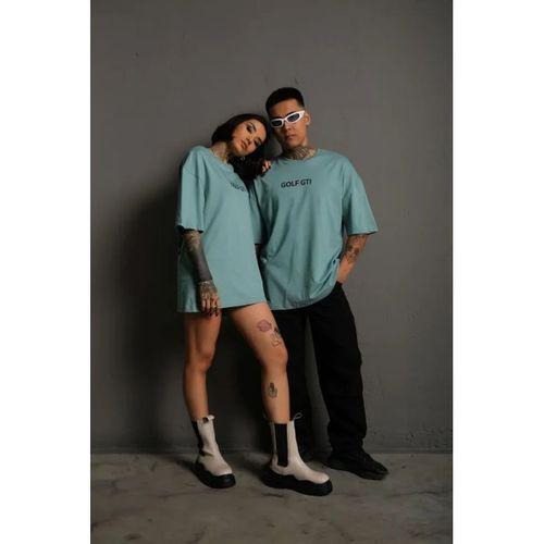 Erkek Oversize Baskılı Tişört – Golf GTI Retro Araba Desenli, Ön - Arka Dijital Baskı, Sokak Modası Stil - Mint Yeşili