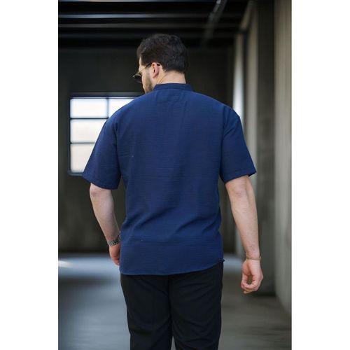 Wes Oversize Yarım Pat Bambu Kısa kol Gömlek - Lacivert