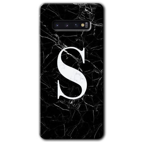 Potkal Hediye Fabrikası Samsung Galaxy S10 HD Baskılı Kılıf + 9D Tam Ekran Koruyucu - Siyah Mermer Desenli S Harfi