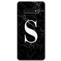 Potkal Hediye Fabrikası Samsung Galaxy S10 HD Baskılı Kılıf + 9D Tam Ekran Koruyucu - Siyah Mermer Desenli S Harfi