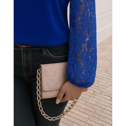 Kadın Uzun Kollu Asimetrik Yakalı Dantelli Ithal Krep Bluz