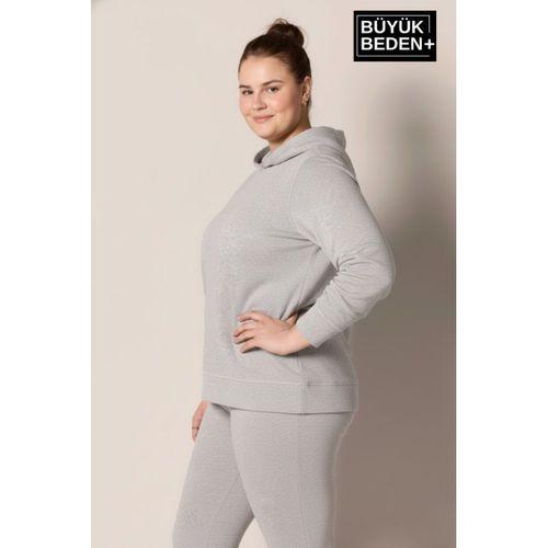 Kadın Büyük Beden Kapşonlu ince Sweatshirt SPR24BSWK57