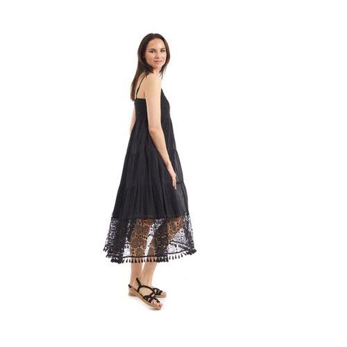 Şile Bezi Siyah Askılı Dantelli Elbise
