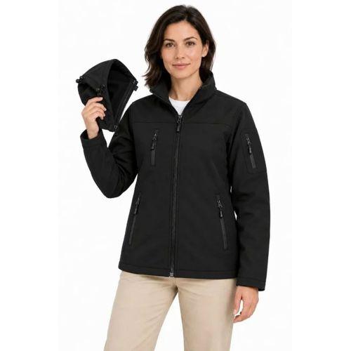 Su Geçirmez Softshell İçi Polar Astarlı Çıkarılabilir Kapüşonlu 4 Cepli Mont Ceket - Siyah