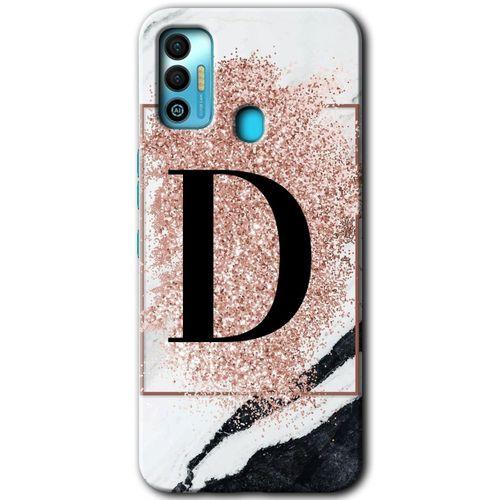Tecno Spark 7T Kılıf HD Desen Baskılı Arka Kapak - Pembe Mermer Desenli D Harfi