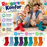 Unisex Renkli Çorap 8'li Set Günlük Rahat Esnek Uzun Soket Çorap Canlı Renkler Yumuşak Konforlu Seti